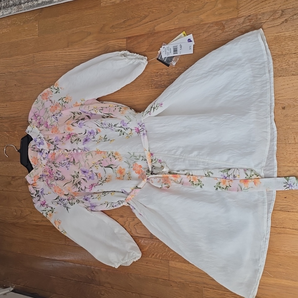 52SEVEN BRAND WOMEN'S PLUS WHITE AND PURPLE LINED FLORAL DRESS SIZE 14W - Picture 10 of 16